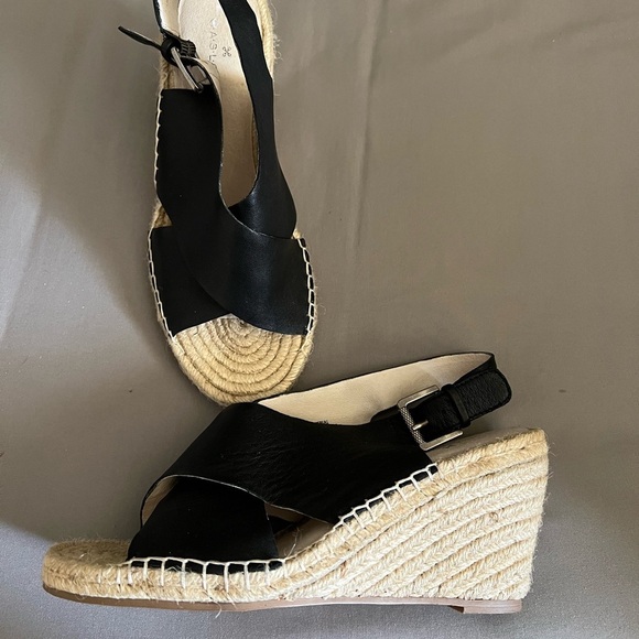 Caslon Black Leather Espadrille Wedge Sandals 8 - Picture 3 of 6